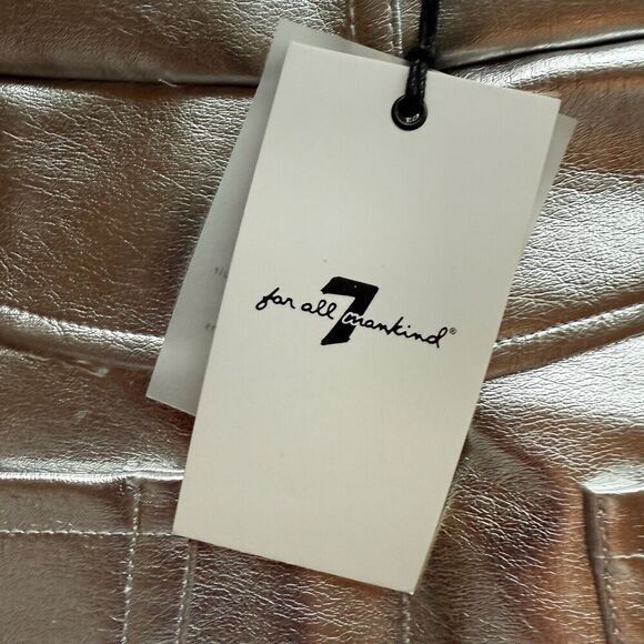 7 For All Mankind Faux Leather Silver straight leg Pants size Medium NWT FLAW - Picture 5 of 11